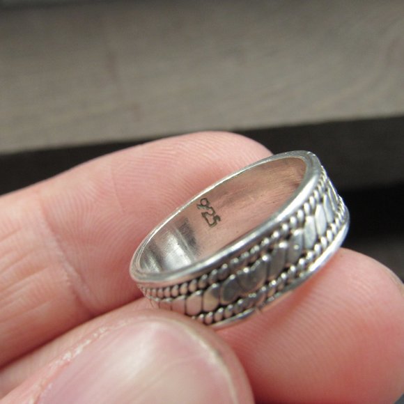 Size 5.5 Sterling Silver Braid Pattern Plain Band Ring Vintage - Picture 4 of 7